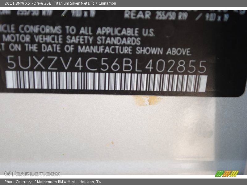 Titanium Silver Metallic / Cinnamon 2011 BMW X5 xDrive 35i