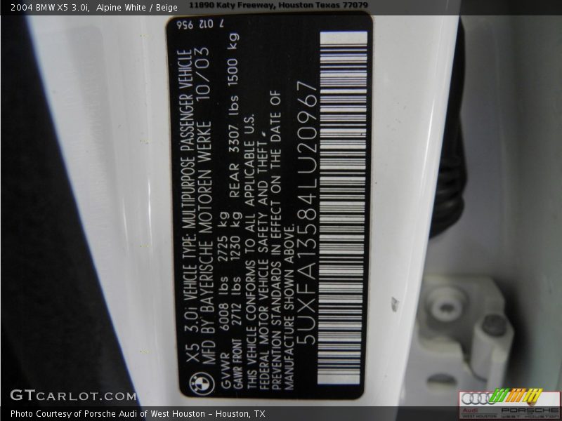 Alpine White / Beige 2004 BMW X5 3.0i