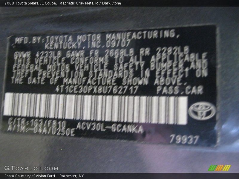 Magnetic Gray Metallic / Dark Stone 2008 Toyota Solara SE Coupe