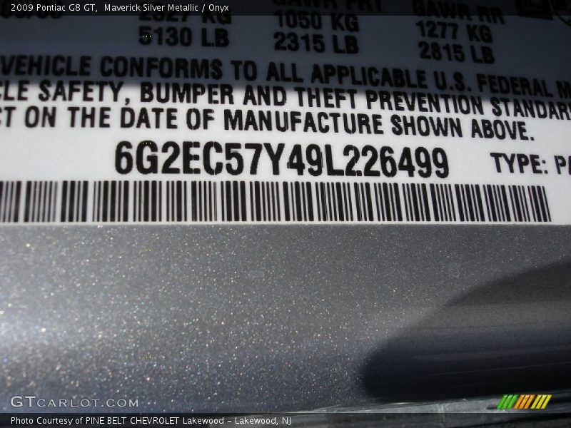 Maverick Silver Metallic / Onyx 2009 Pontiac G8 GT
