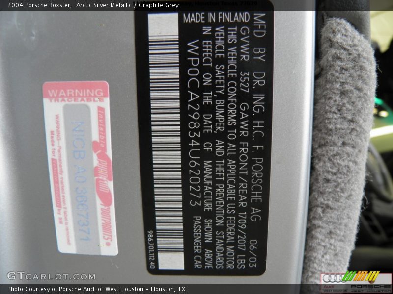 Arctic Silver Metallic / Graphite Grey 2004 Porsche Boxster