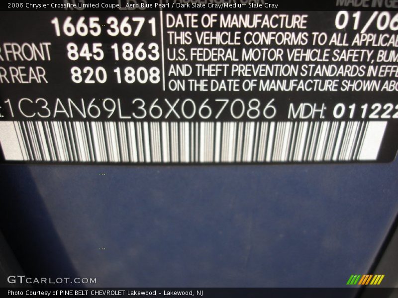 Aero Blue Pearl / Dark Slate Gray/Medium Slate Gray 2006 Chrysler Crossfire Limited Coupe