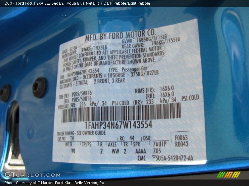 Aqua Blue Metallic / Dark Pebble/Light Pebble 2007 Ford Focus ZX4 SES Sedan