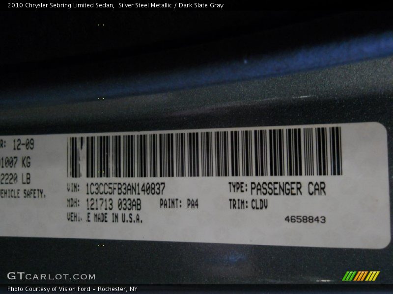 Silver Steel Metallic / Dark Slate Gray 2010 Chrysler Sebring Limited Sedan