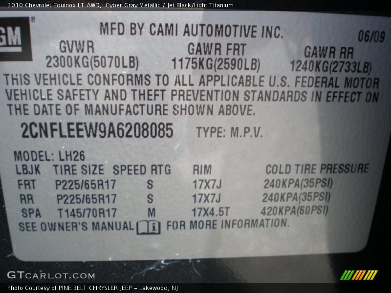 Cyber Gray Metallic / Jet Black/Light Titanium 2010 Chevrolet Equinox LT AWD