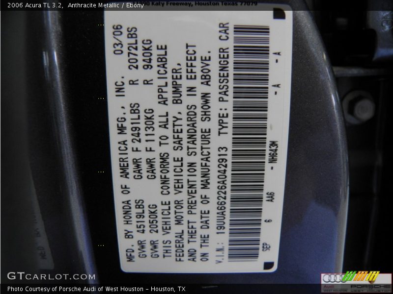 Anthracite Metallic / Ebony 2006 Acura TL 3.2