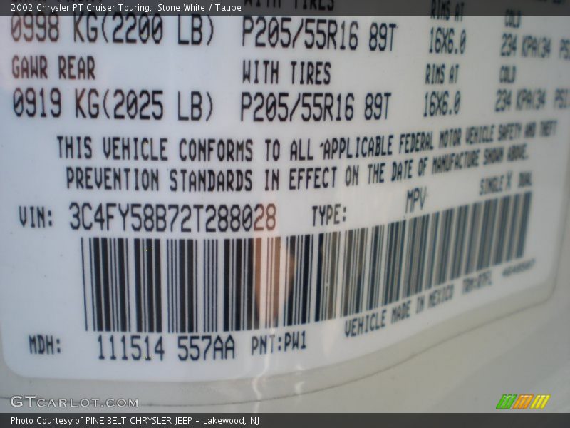 Stone White / Taupe 2002 Chrysler PT Cruiser Touring