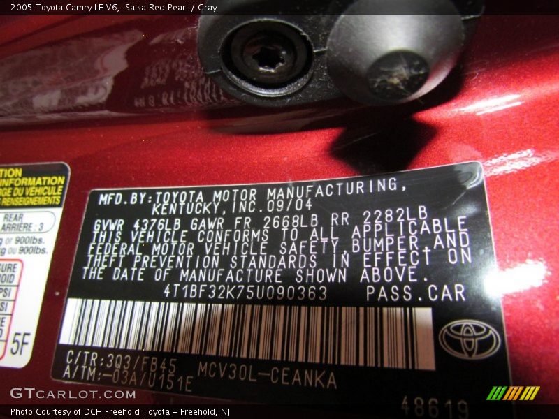 2005 Camry LE V6 Salsa Red Pearl Color Code 3Q3