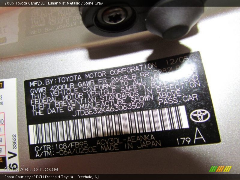 2006 Camry LE Lunar Mist Metallic Color Code 1C8
