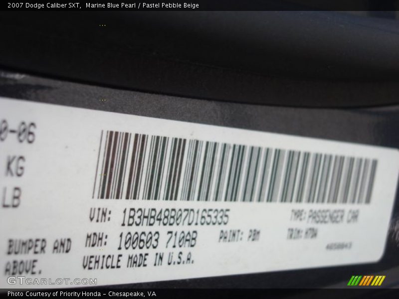 Marine Blue Pearl / Pastel Pebble Beige 2007 Dodge Caliber SXT