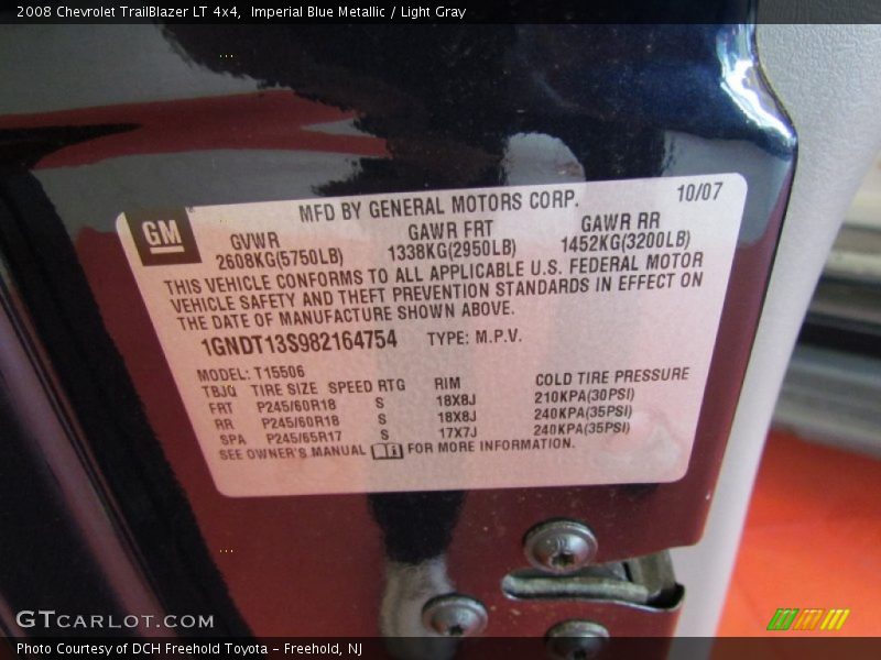 Imperial Blue Metallic / Light Gray 2008 Chevrolet TrailBlazer LT 4x4