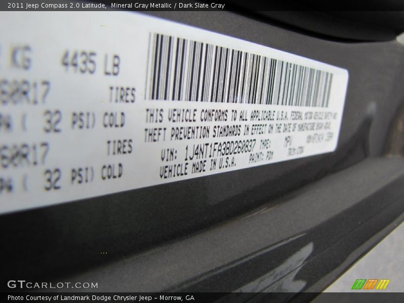 Mineral Gray Metallic / Dark Slate Gray 2011 Jeep Compass 2.0 Latitude