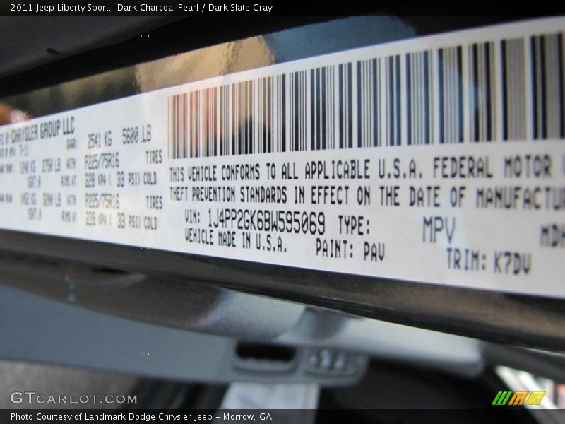 Dark Charcoal Pearl / Dark Slate Gray 2011 Jeep Liberty Sport