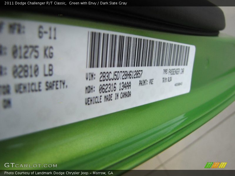 Green with Envy / Dark Slate Gray 2011 Dodge Challenger R/T Classic