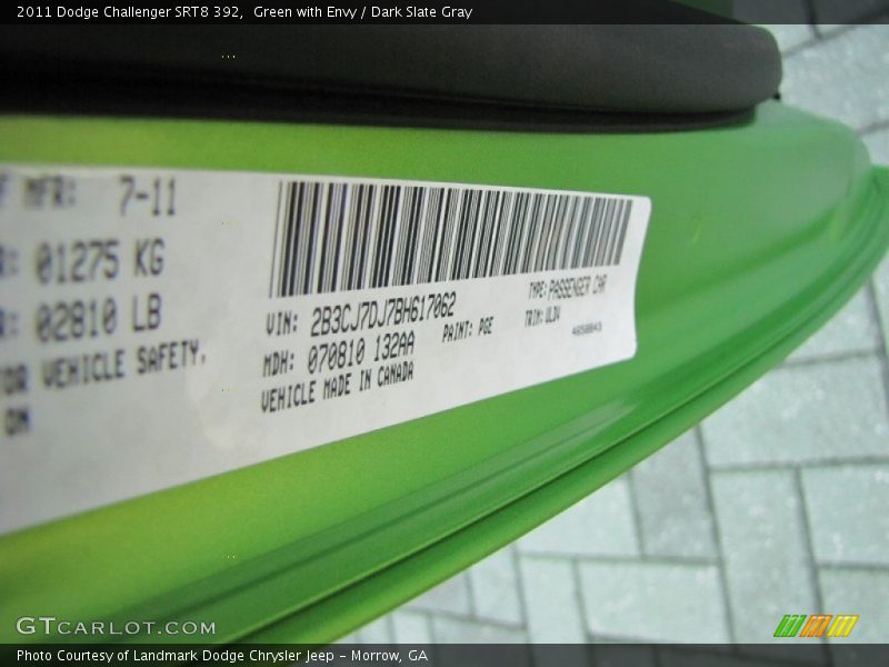 Green with Envy / Dark Slate Gray 2011 Dodge Challenger SRT8 392
