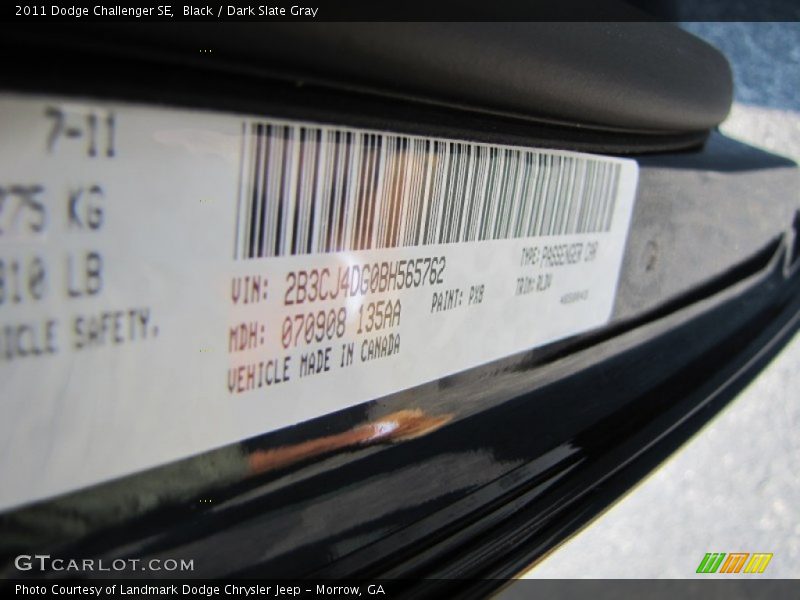 2011 Challenger SE Black Color Code PX8