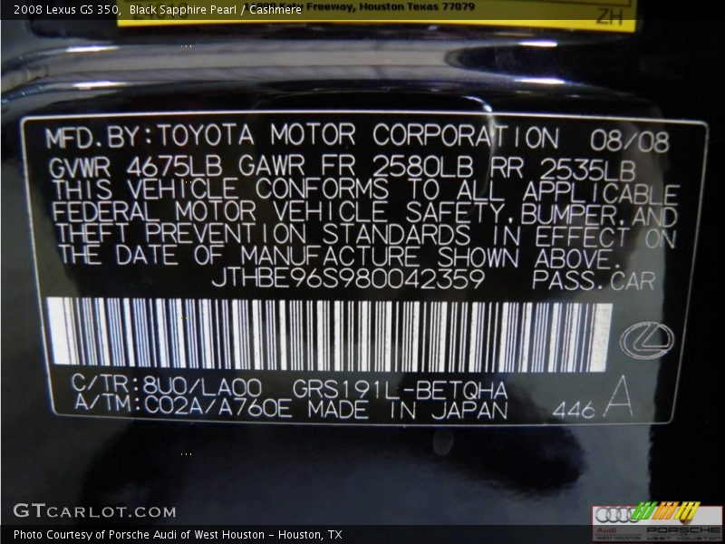 Black Sapphire Pearl / Cashmere 2008 Lexus GS 350