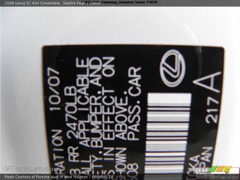 Starfire Pearl / Camel 2008 Lexus SC 430 Convertible