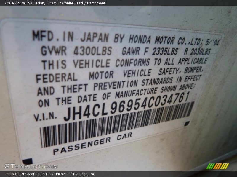 Premium White Pearl / Parchment 2004 Acura TSX Sedan
