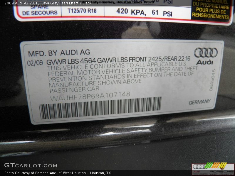 Lava Grey Pearl Effect / Black 2009 Audi A3 2.0T