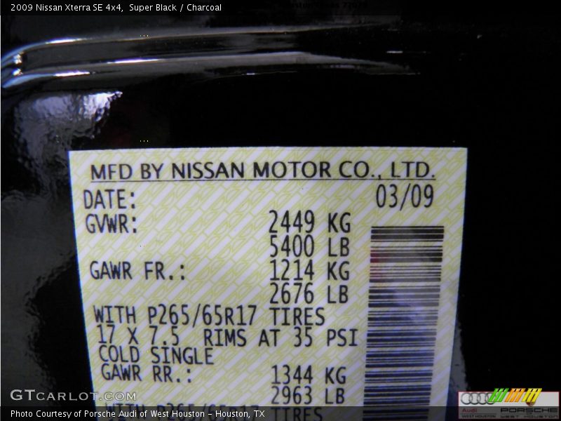 Super Black / Charcoal 2009 Nissan Xterra SE 4x4