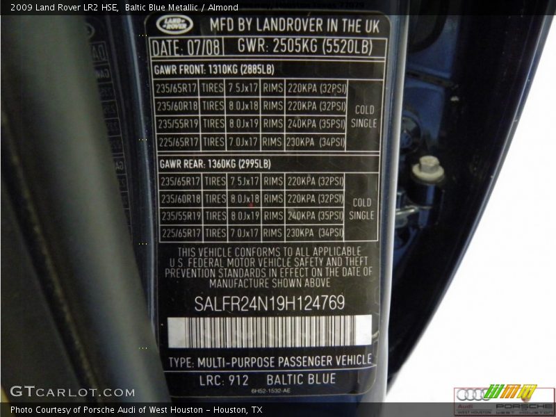 Baltic Blue Metallic / Almond 2009 Land Rover LR2 HSE