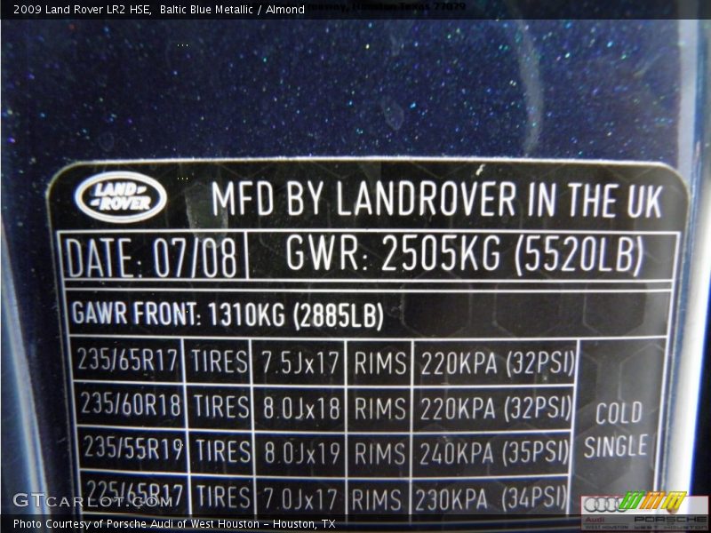 Baltic Blue Metallic / Almond 2009 Land Rover LR2 HSE