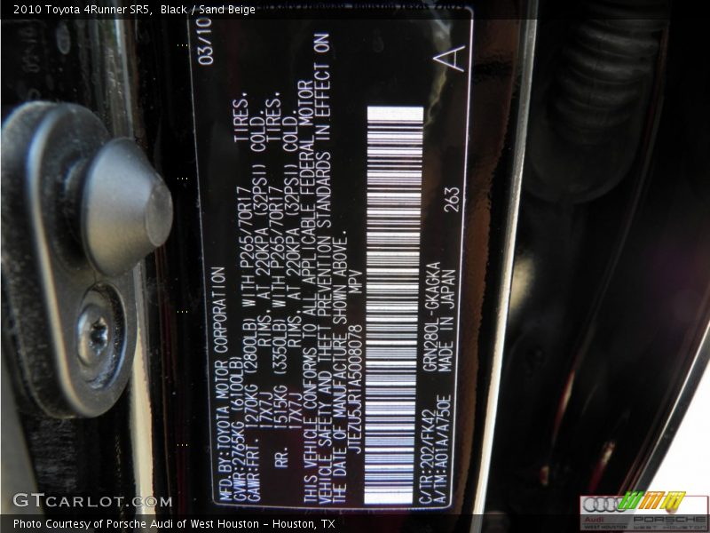 Black / Sand Beige 2010 Toyota 4Runner SR5