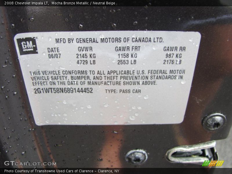 Mocha Bronze Metallic / Neutral Beige 2008 Chevrolet Impala LT