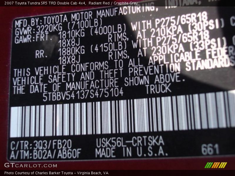Radiant Red / Graphite Gray 2007 Toyota Tundra SR5 TRD Double Cab 4x4