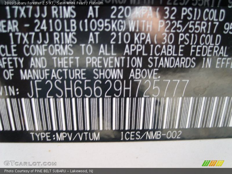 Satin White Pearl / Platinum 2009 Subaru Forester 2.5 XT