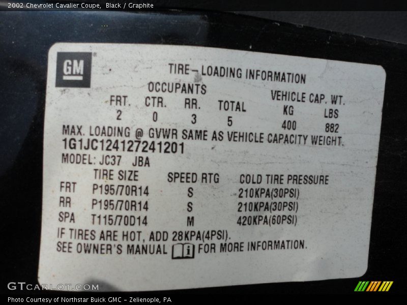 Black / Graphite 2002 Chevrolet Cavalier Coupe