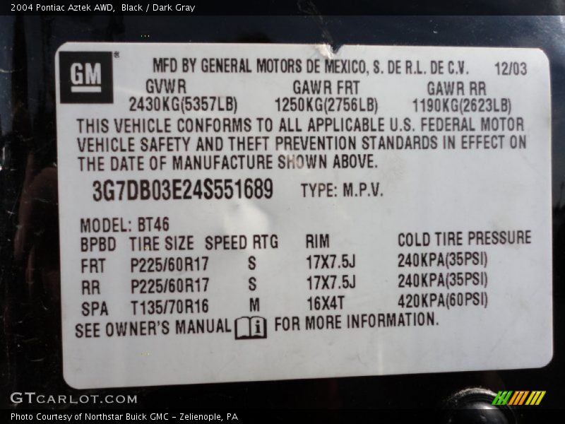Black / Dark Gray 2004 Pontiac Aztek AWD