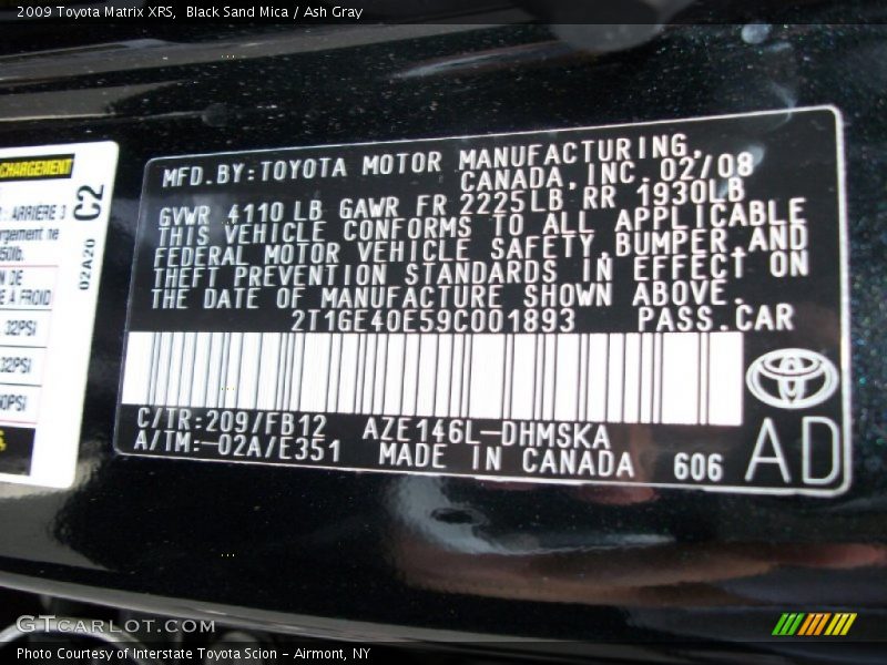 2009 Matrix XRS Black Sand Mica Color Code 209