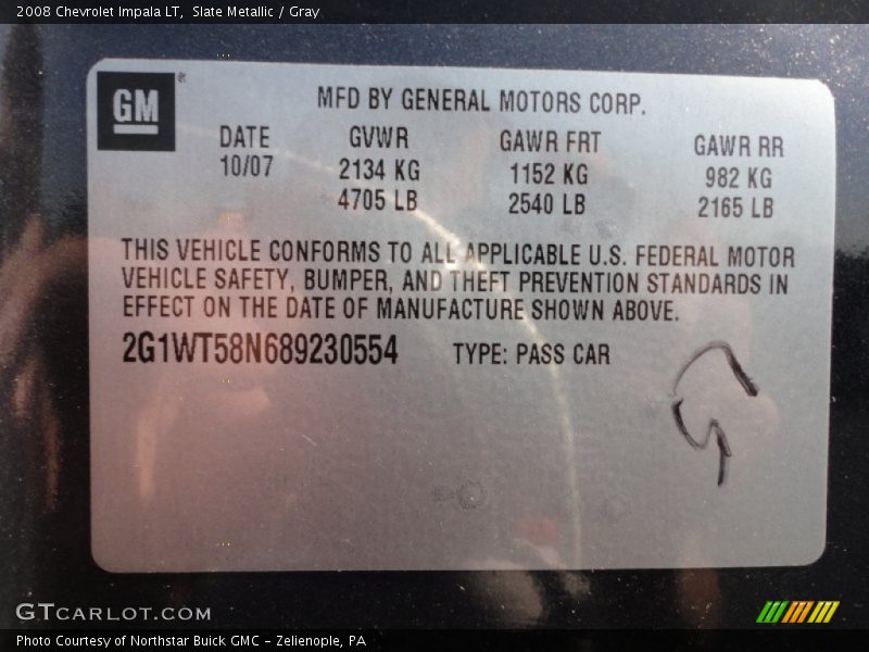 Slate Metallic / Gray 2008 Chevrolet Impala LT