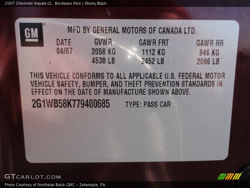 Bordeaux Red / Ebony Black 2007 Chevrolet Impala LS