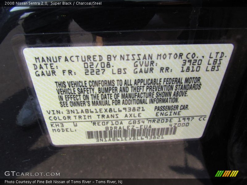 Super Black / Charcoal/Steel 2008 Nissan Sentra 2.0