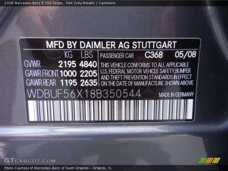 Flint Grey Metallic / Cashmere 2008 Mercedes-Benz E 350 Sedan