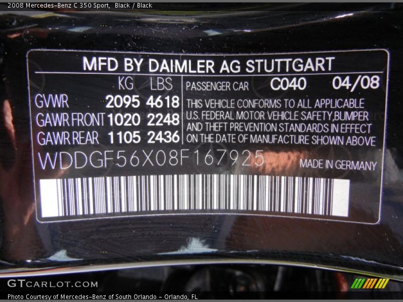 Black / Black 2008 Mercedes-Benz C 350 Sport
