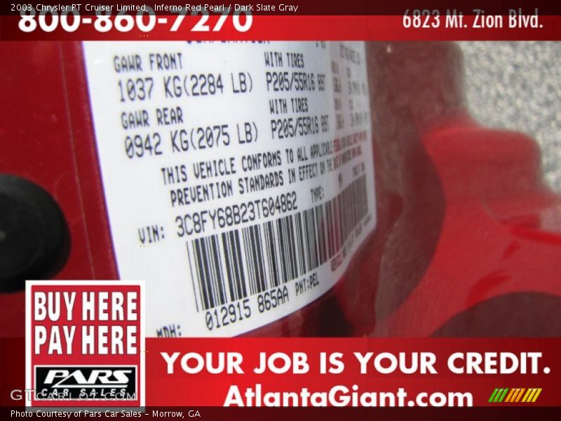 Inferno Red Pearl / Dark Slate Gray 2003 Chrysler PT Cruiser Limited