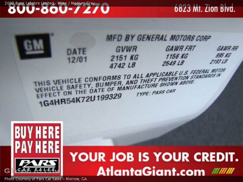 White / Medium Gray 2002 Buick LeSabre Limited