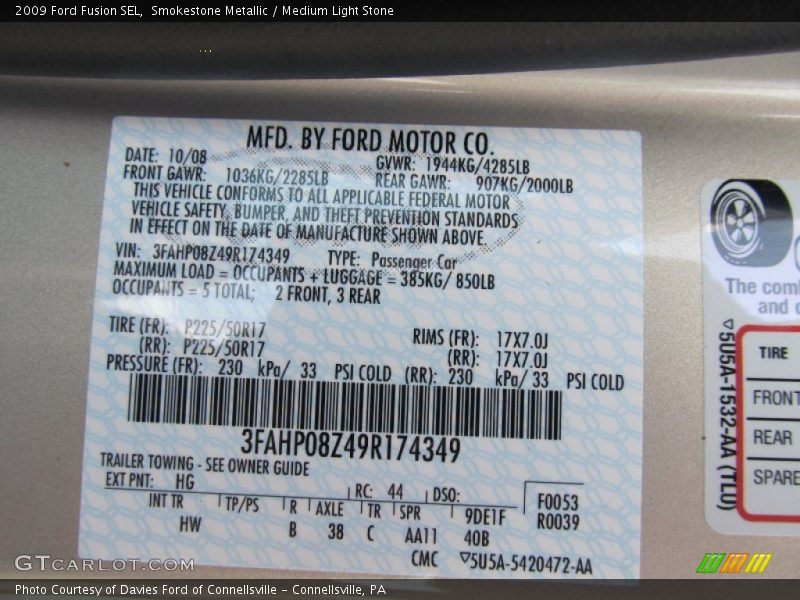Smokestone Metallic / Medium Light Stone 2009 Ford Fusion SEL