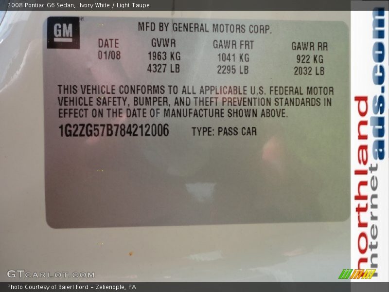 Ivory White / Light Taupe 2008 Pontiac G6 Sedan