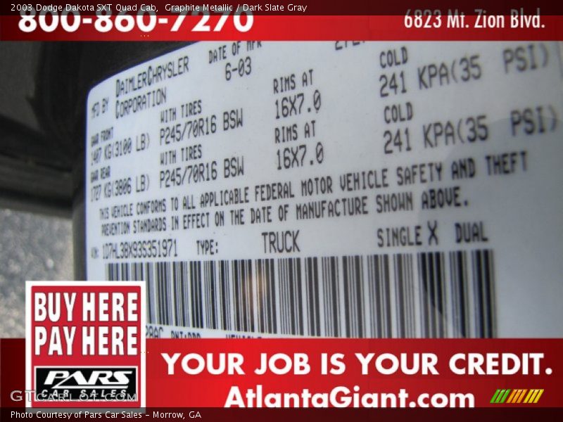 Graphite Metallic / Dark Slate Gray 2003 Dodge Dakota SXT Quad Cab