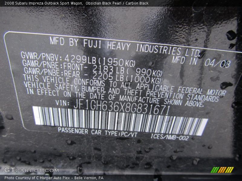 Obsidian Black Pearl / Carbon Black 2008 Subaru Impreza Outback Sport Wagon