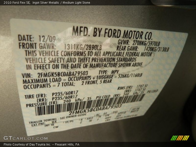 Ingot Silver Metallic / Medium Light Stone 2010 Ford Flex SE