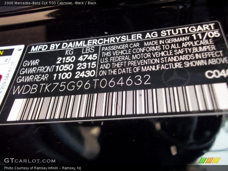 Black / Black 2006 Mercedes-Benz CLK 500 Cabriolet