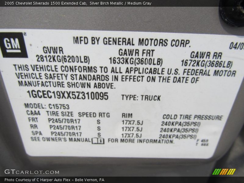 Info Tag of 2005 Silverado 1500 Extended Cab