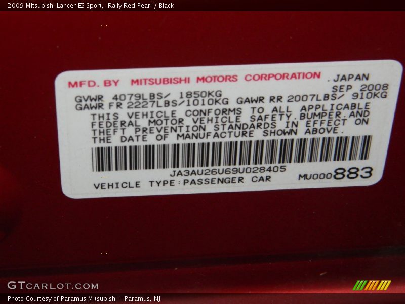 Rally Red Pearl / Black 2009 Mitsubishi Lancer ES Sport