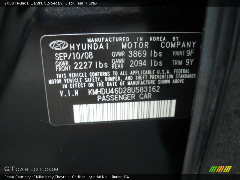 Black Pearl / Gray 2008 Hyundai Elantra GLS Sedan
